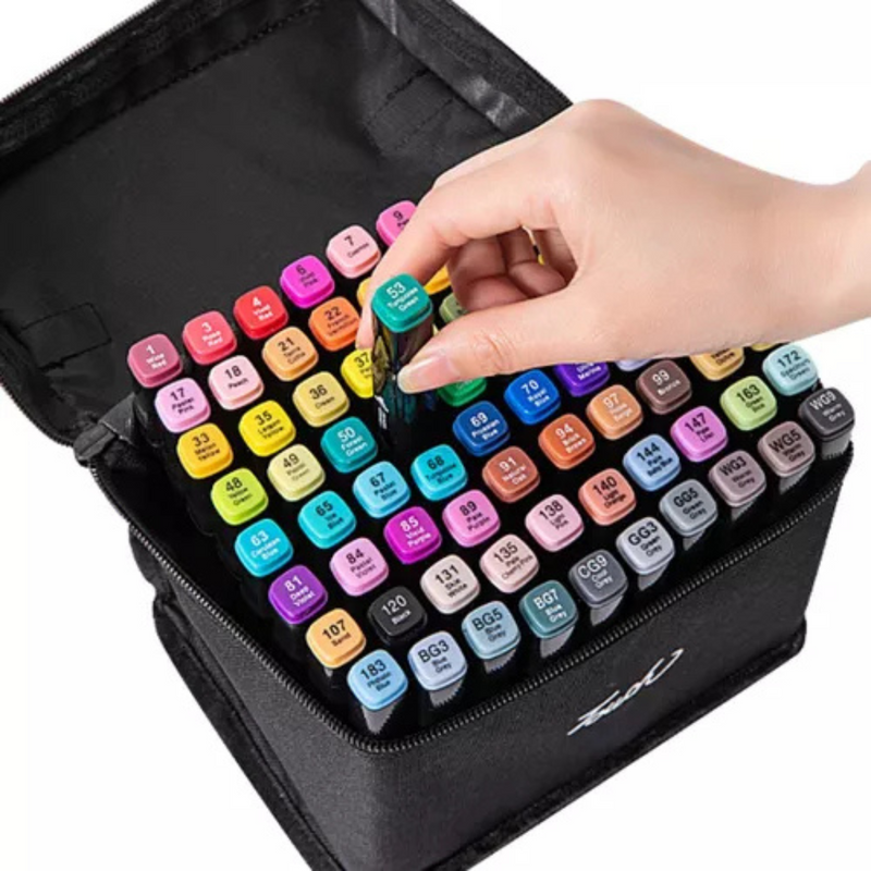 Conjunto de Caneta Colorida Ponta Dupla 80Pçs com Estojo (Versão Pretas ou Brancas)