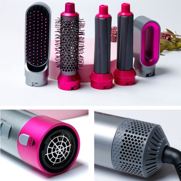 PINK/PRATA - Escova Secador de Cabelo 5 em 1 Multifuncional 110v