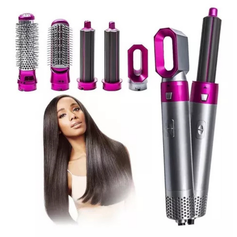PINK/PRATA - Escova Secador de Cabelo 5 em 1 Multifuncional 110v