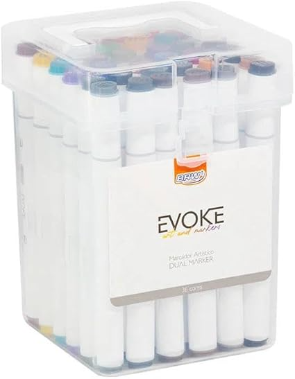 Conjunto de Caneta Colorida Ponta Dupla 36Pçs com Estojo (Versão Pretas ou Brancas)
