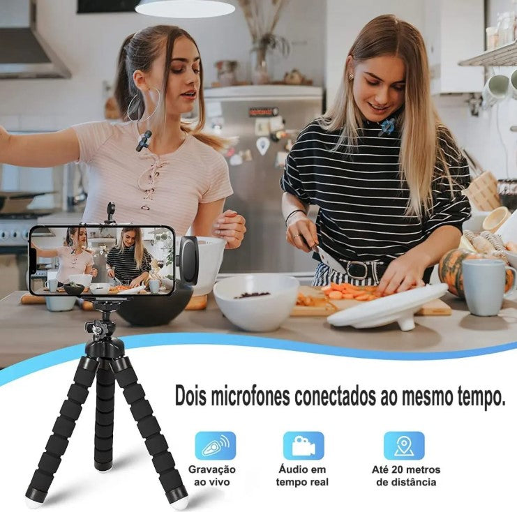 LAPELA P2 - Microfone Lapela Sem Fio Bluetooth com Cabo USB