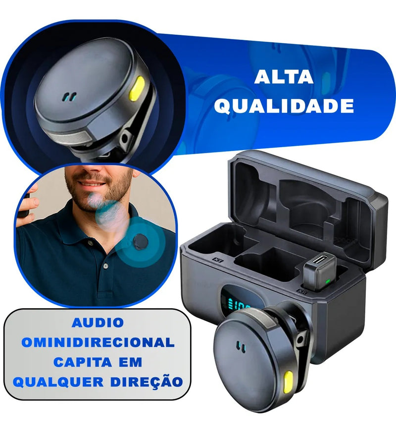 Cor Sortida - Microfone Lapela Duplo Sem Fio Magnético Anti Ruído - ON-2912