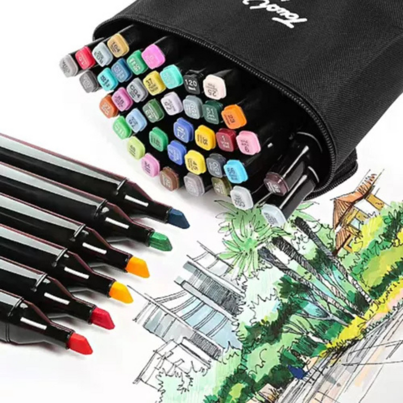 Conjunto de Caneta Colorida Ponta Dupla 36Pçs com Estojo (Versão Pretas ou Brancas)