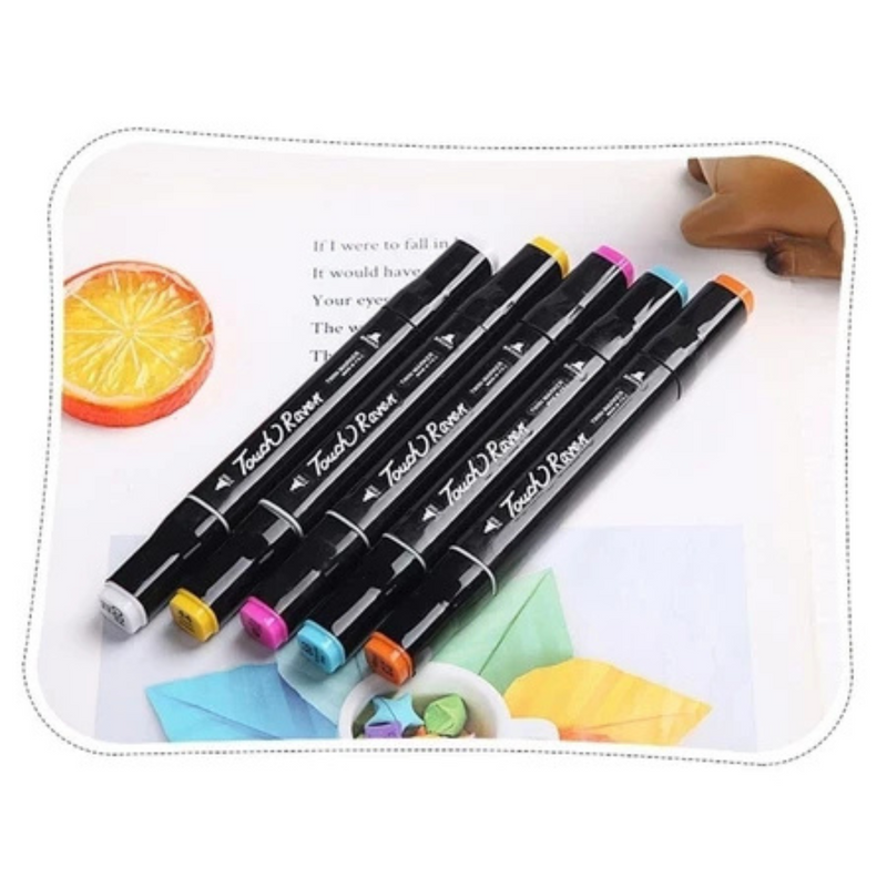 Conjunto de Caneta Colorida Ponta Dupla 36Pçs com Estojo (Versão Pretas ou Brancas)