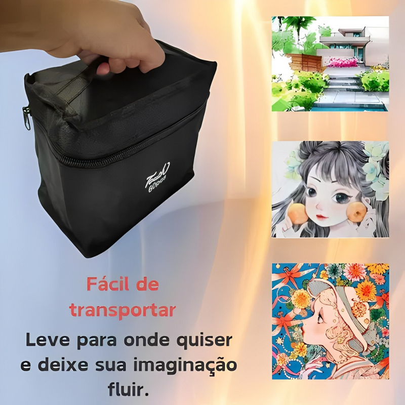 Conjunto de Caneta Colorida Ponta Dupla 36Pçs com Estojo (Versão Pretas ou Brancas)